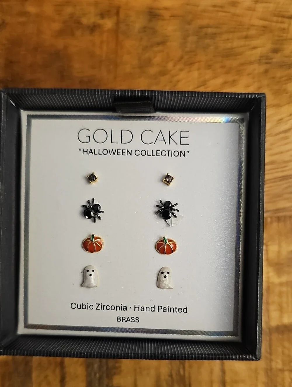 NWT Gold Cake Halloween Collection Stud Earrings Pack 4 Pair Ghost Spider CZ New